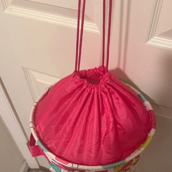 thirty-one Pink and Teal Bird Print Drawstring Storage Bin - Picture 8 of 9